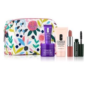 NWT Clinique Skincare & Makeup Set with Floral Cosmetic Bag